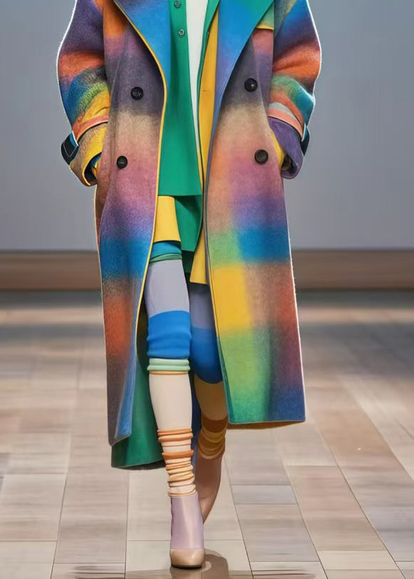 French Rainbow Oversized Double Breast Woolen Trench Fall