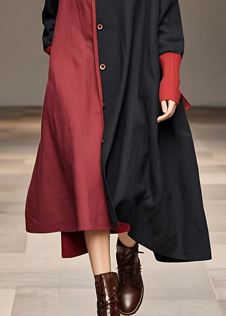 French Red Asymmetrical Patchwork Maxi Dresses Fall