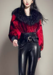 French Red Fox Collar Patchwork Leather And Fur Coats Winter