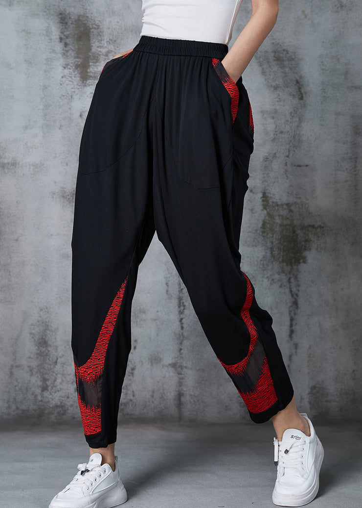 French Red Oversized Patchwork Cotton Harem Pants Spring