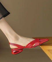 French Red Pointed Toe Hollow Out Flat Feet Shoes