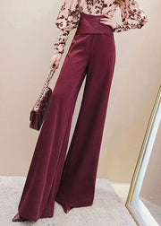 French Red Solid High Waist Cotton Wide Leg Pants Spring