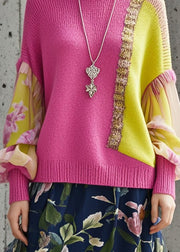 French Rose Asymmetrical Patchwork Short Sweater Fall