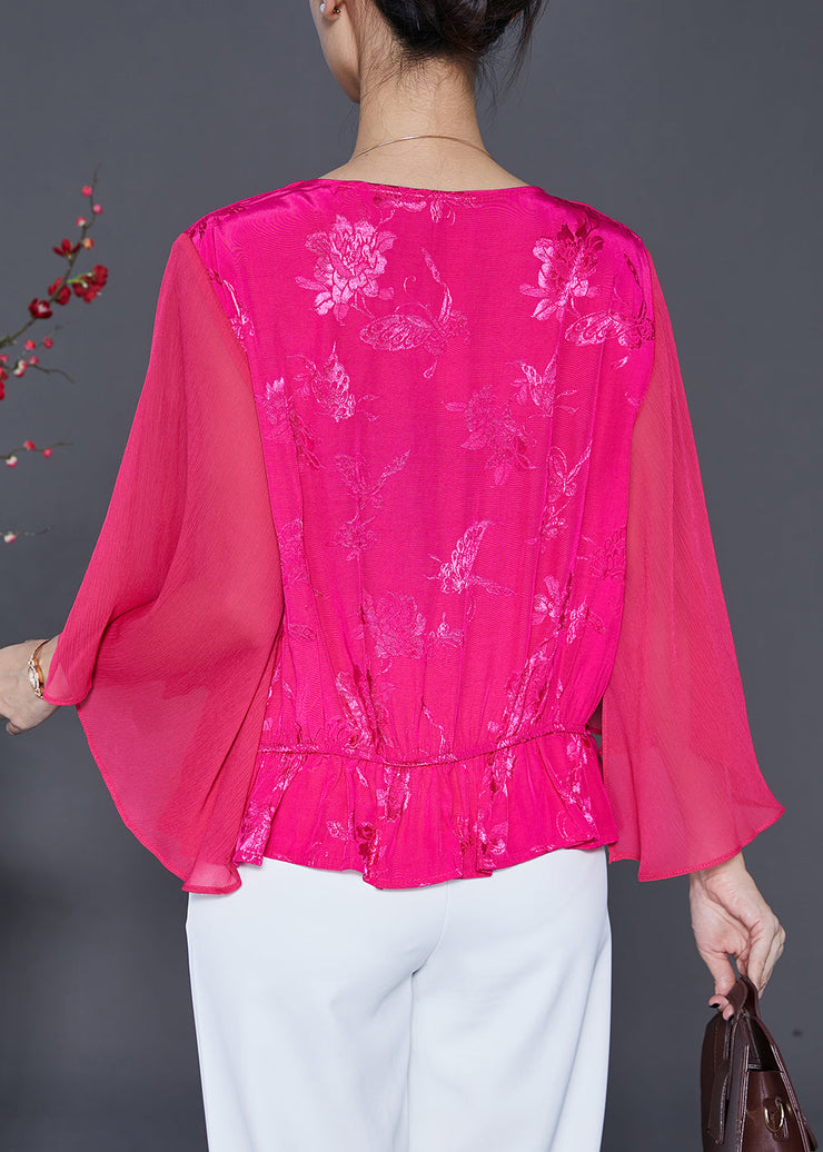 French Rose Embroideried Patchwork Silk Blouses Cloak Sleeves