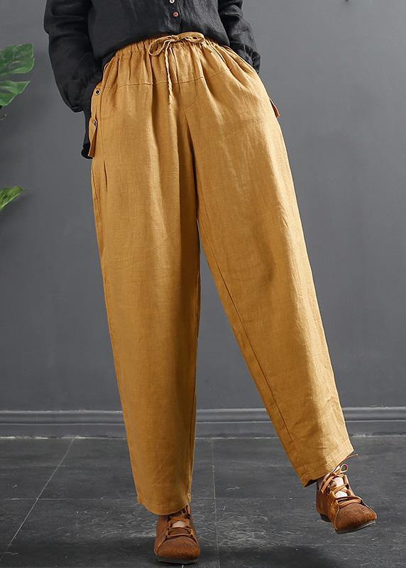 French Spring Wide Leg Pants Unique Yellow Inspiration Elastic Waist Wild Pants - SooLinen