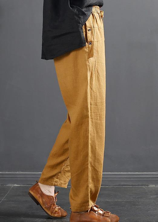 French Spring Wide Leg Pants Unique Yellow Inspiration Elastic Waist Wild Pants - SooLinen