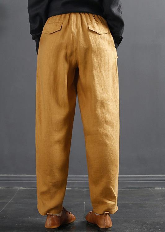 French Spring Wide Leg Pants Unique Yellow Inspiration Elastic Waist Wild Pants - SooLinen