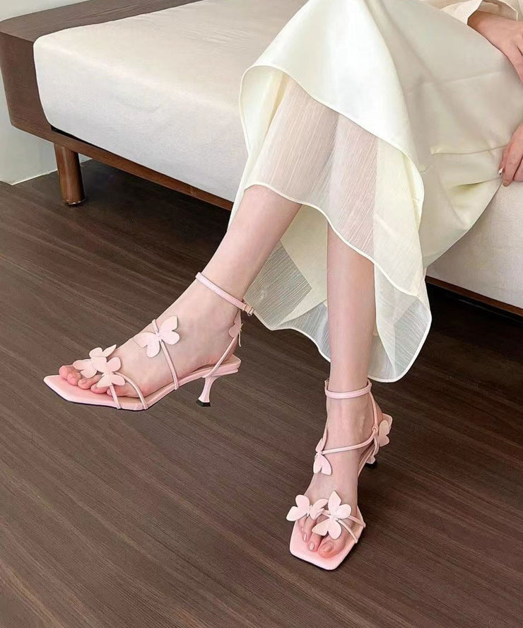 French White Butterfly Splicing Buckle Strap Stiletto Sandals Peep Toe