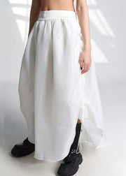 French White Drawstring High Waist Tulle Skirt Summer