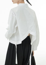 French White Oversized Side Open Cotton Shirt Top Spring