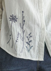 French White Peter Pan Collar Embroideried Cotton Shirt Tops Spring