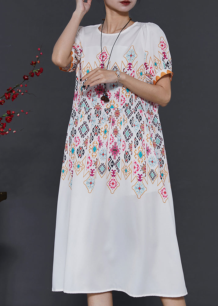 French White Print Chiffon Vacation Dresses Summer