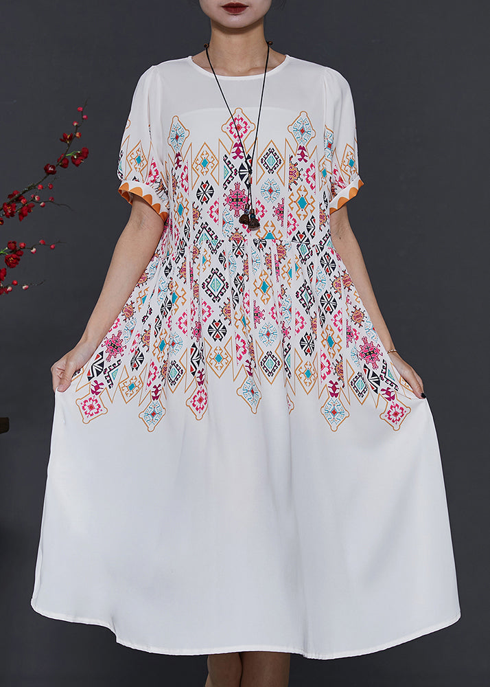 French White Print Chiffon Vacation Dresses Summer