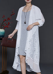 French White Ruffled Patchwork Lace Cardigan Summer