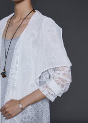 French White Ruffled Patchwork Lace Cardigan Summer