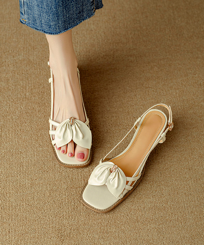 French Yellow Bow Hollow Out Chunky Sandals Peep Toe