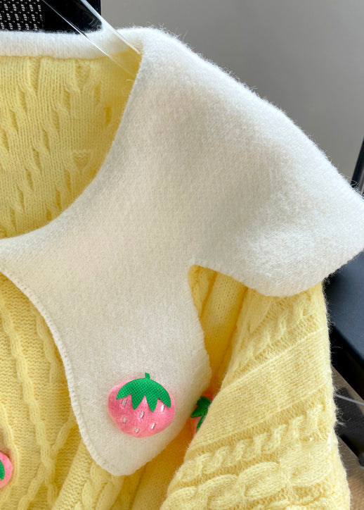 French Yellow Peter Pan Collar Strawberry Knit Sweaters Winter