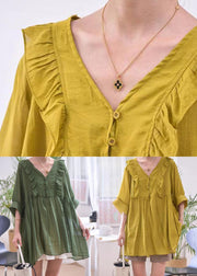 Ginger Wrinkled Cotton Blouse V Neck Half Sleeve