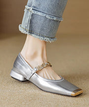 Gold Splicing Stylish Flat Shoes Square Toe Buckle Strap