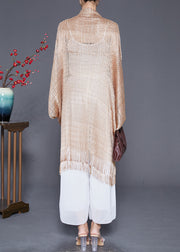 Golden Loose Knit Cardigan Tasseled Batwing Sleeve