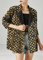 Golden Sequins Coat Oversized Double Breast Spring