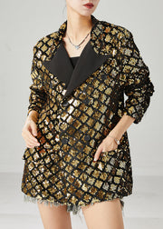 Golden Sequins Coat Oversized Double Breast Spring