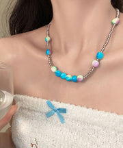 Gradient Color Blue Aloy Beading Gratuated Bead Necklace