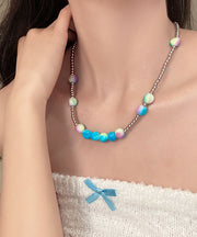 Gradient Color Blue Aloy Beading Gratuated Bead Necklace