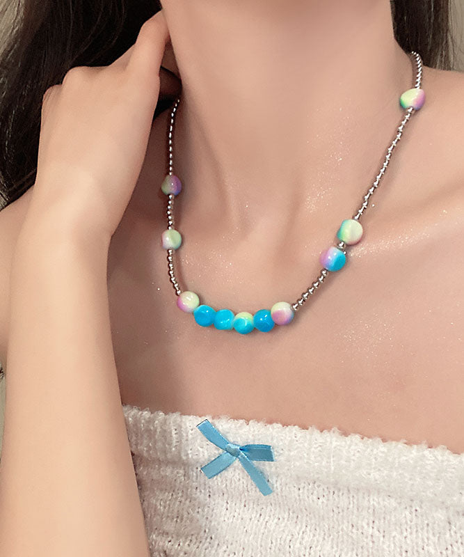 Gradient Color Blue Aloy Beading Gratuated Bead Necklace