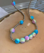 Gradient Color Blue Aloy Beading Gratuated Bead Necklace