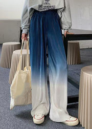 Gradient Color Blue Elastic Waist Ice Silk Wide Leg Pants Fall