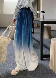 Gradient Color Blue Elastic Waist Ice Silk Wide Leg Pants Fall