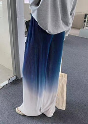 Gradient Color Blue Elastic Waist Ice Silk Wide Leg Pants Fall