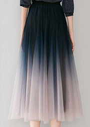 Gradient Color Blue Pink Colour Elastic Waist Tulle A Line Skirts Fall