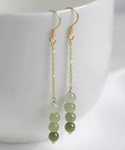 Gradient Color Green Jade Pearl Drop Earrings