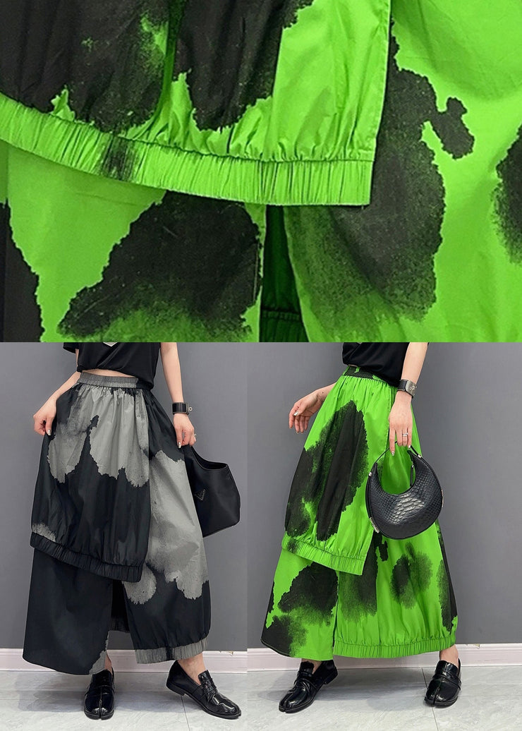 Green Asymmetrical Cozy Pants Skirt