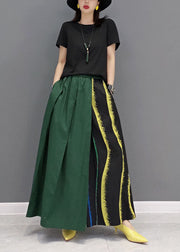 Green Asymmetrical Design Cotton Pants Skirt Elastic Waist Spring