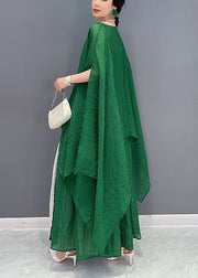 Green Asymmetrical Design Cotton Two Pieces Set Oversized Batwing Sleeve