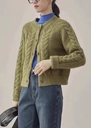 Green Cable Knit Sweaters Knit Coats O Neck Long Sleeve