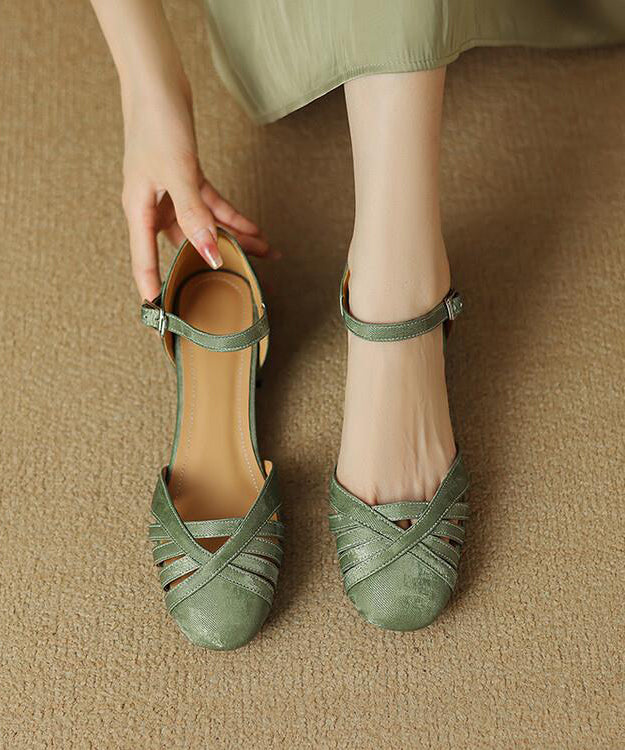 Green Comfy Hollow Out Splicing Buckle Strap Chunky Sandals