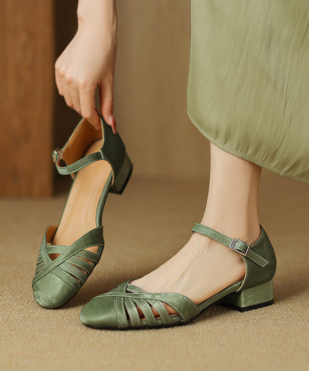 Green Comfy Hollow Out Splicing Buckle Strap Chunky Sandals