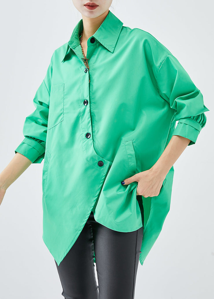 Green Cotton Blouses Asymmetrical Design Oversized Fall