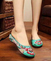 Green Cotton Fabric Retro Embroidery Splicing Slide Sandals