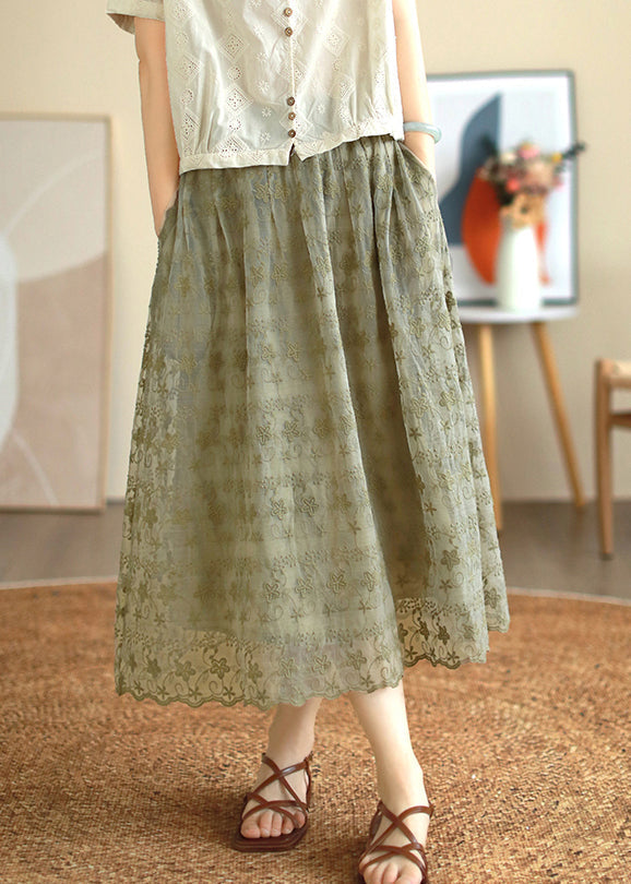 Green Elastic Waist Lace Patchwork Tulle A Line Skirt