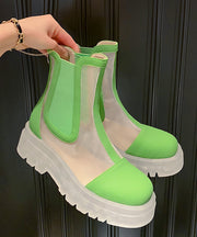 Green Fashion Breathable Tulle Splicing Platform Boots