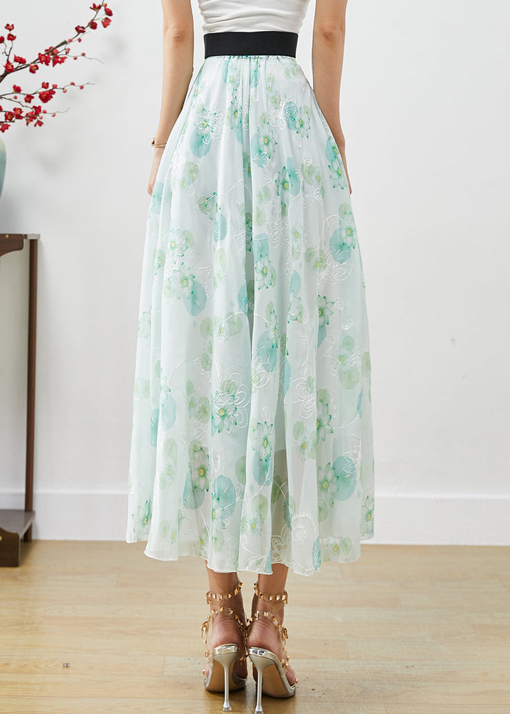 Green Floral Chiffon Skirts Exra Large Hem Fall