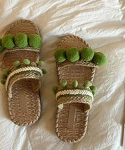 Green Fuzzy Ball Decorated  Splicing Slide Sandals Peep Toe