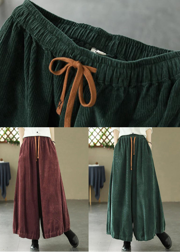 Green High Waist Corduroy Wide Leg Pants Pockets