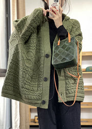 Green Lazy Rabbit Hair Knit Loose Cardigans Cable Knit Winter