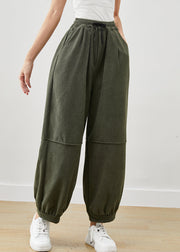 Green Loose Corduroy Harem Pants Elastic Waist Winter